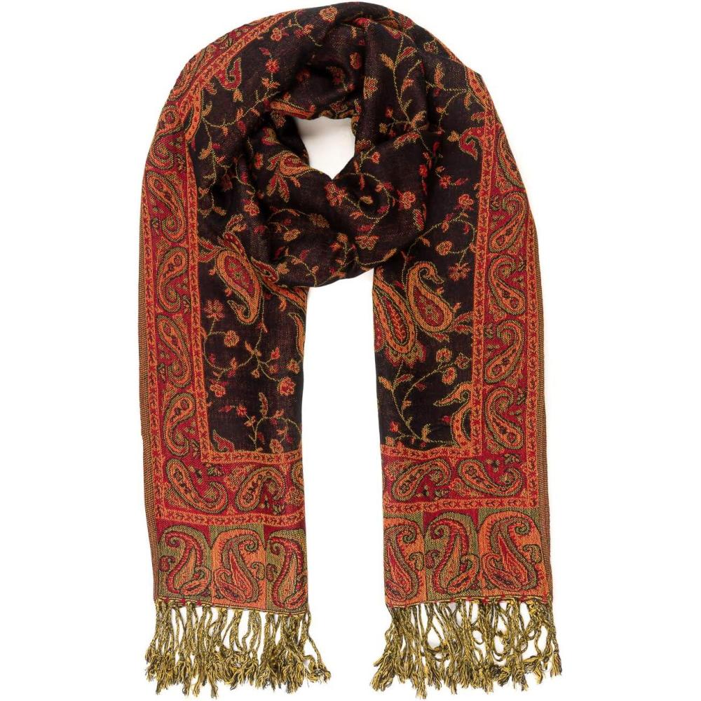 imageScarf for Women Spanish Design Elegant Long Shawl Scarves for Summer FallBaza Collection  Black and Red Paisley