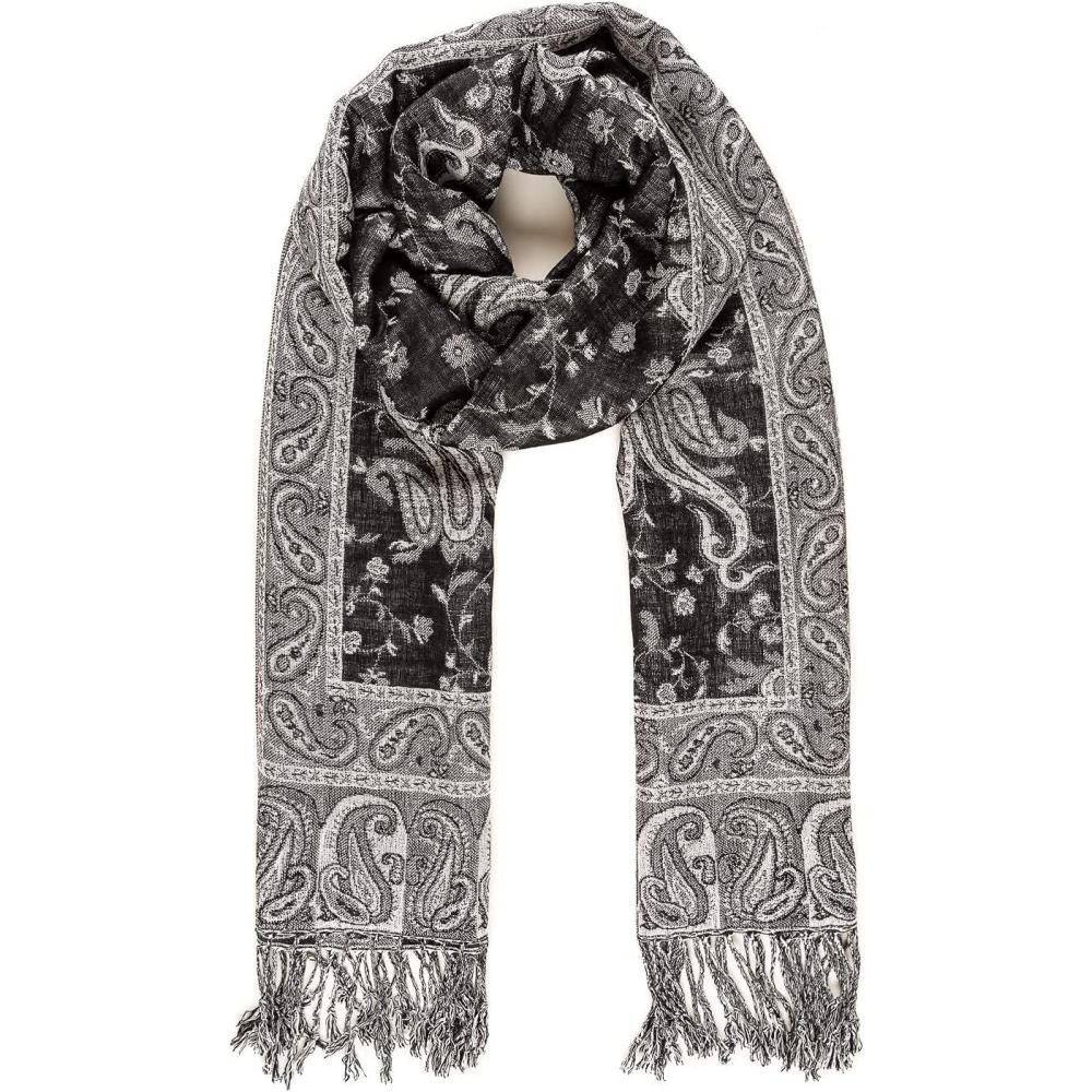 imageScarf for Women Spanish Design Elegant Long Shawl Scarves for Summer FallBaza Collection  Black and White Paisley
