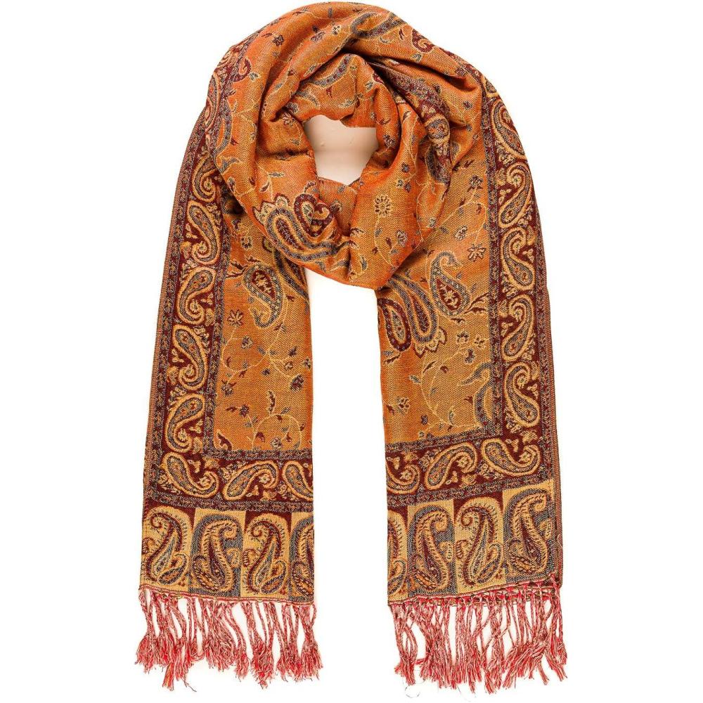 imageScarf for Women Spanish Design Elegant Long Shawl Scarves for Summer FallBaza Collection  Orange Paisley