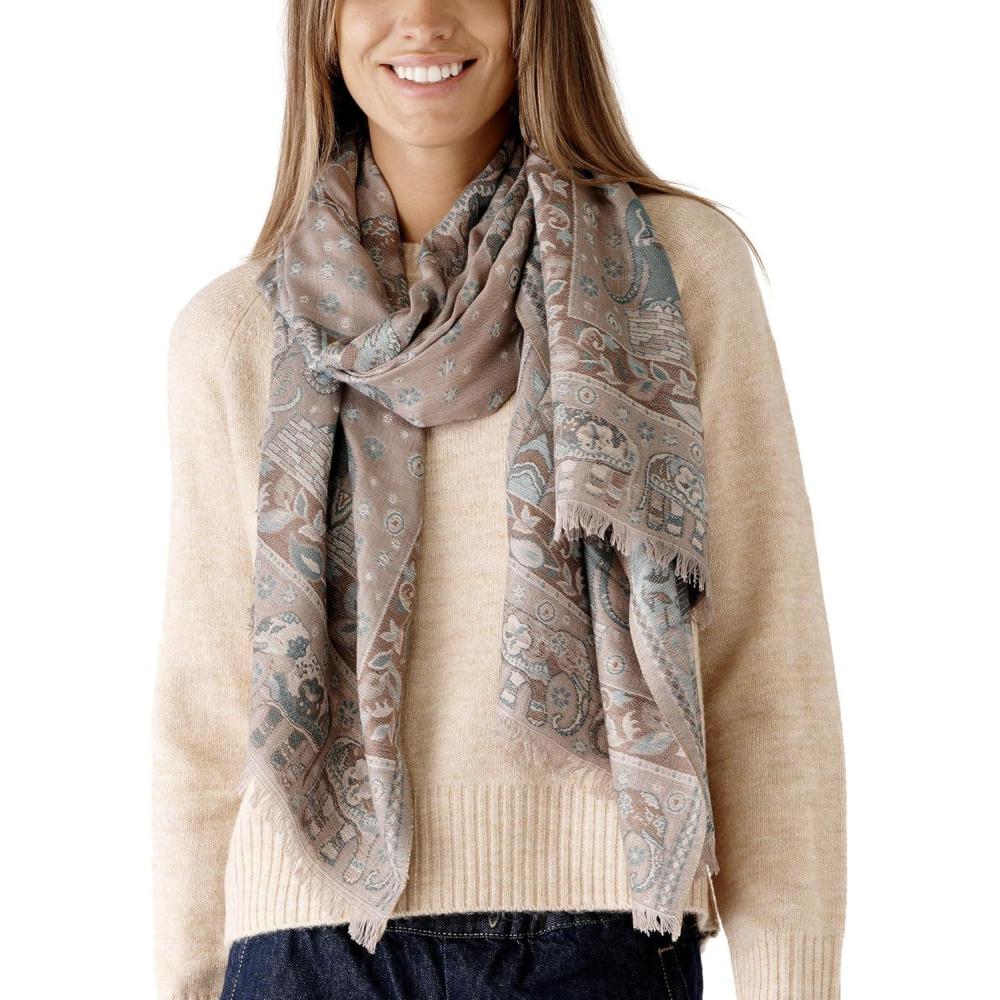 imageScarf for Women Spanish Design Elegant Long Shawl Scarves for Summer FallClares Collection  Elephant Design Brown