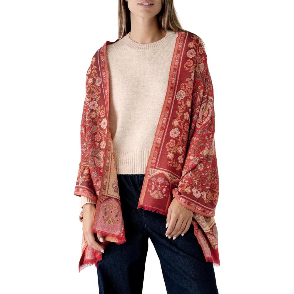 imageScarf for Women Spanish Design Elegant Long Shawl Scarves for Summer FallClares Collection  Floral Pattern Red