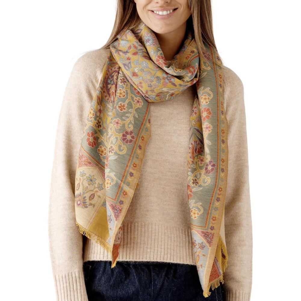 imageScarf for Women Spanish Design Elegant Long Shawl Scarves for Summer FallClares Collection  Floral Pattern Yellow