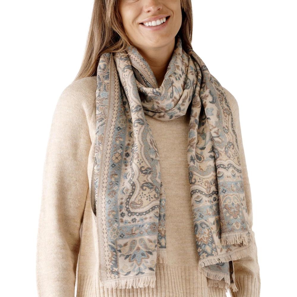 imageScarf for Women Spanish Design Elegant Long Shawl Scarves for Summer FallClares Collection  Paisley Pattern Beige