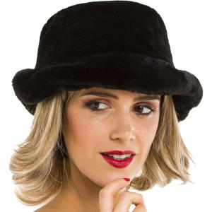 MELIFLUOS DESIGNED IN SPAIN Hats for Women Faux Fur Bucket Hat Beanie Fashion Soft Warm for Fall Winter(Long Fur Black)