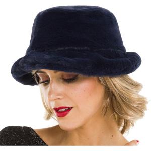 MELIFLUOS DESIGNED IN SPAIN Hats for Women Faux Fur Bucket Hat Beanie Fashion Soft Warm for Fall Winter(Long Fur Navy)