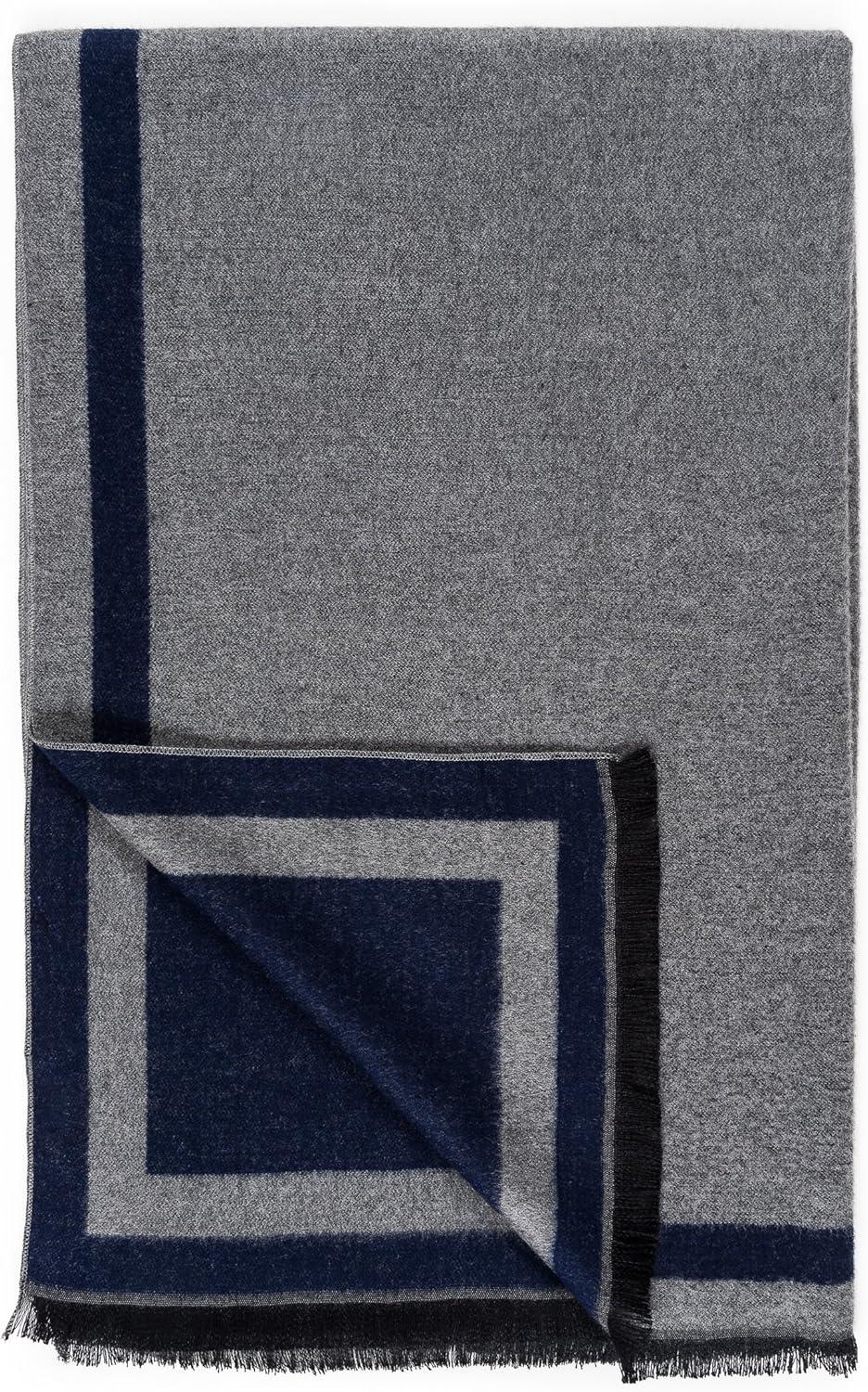 image:imageScarf for Men Reversible Elegant Classic Cashmere Feel Scarves for Fall WinterSantander Collection 4 Navy Gray