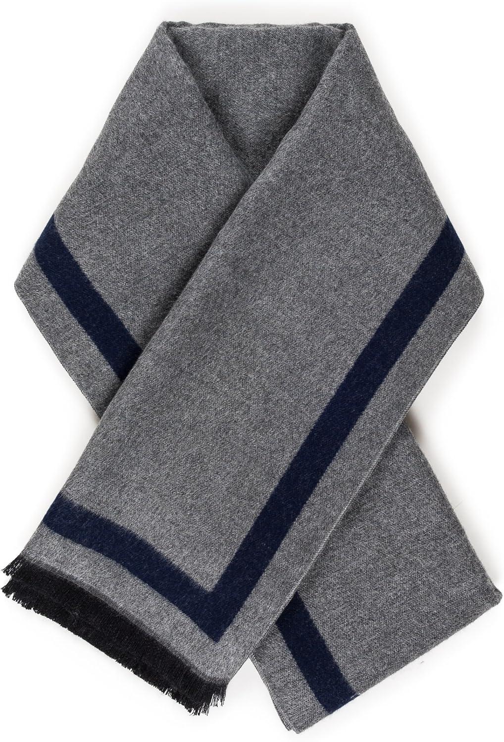 image:imageScarf for Men Reversible Elegant Classic Cashmere Feel Scarves for Fall WinterSantander Collection 4 Navy Gray