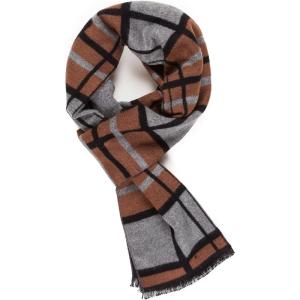 Scarf for Men Reversible Elegant Classic Cashmere Feel Scarves for Fall Winter(Bilbao Collections 22 – Orange Gray Checker)