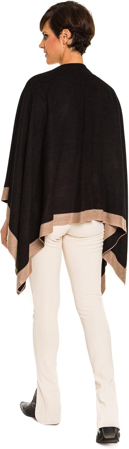 image:imageWomens Shawl Wrap Poncho Ruana Cape Cardigan Sweater Open Front for Fall WinterBorder Design Beige and Black