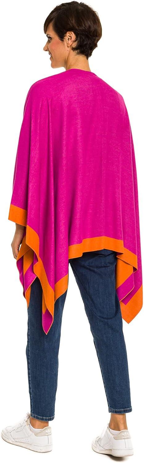 image:imageWomens Shawl Wrap Poncho Ruana Cape Cardigan Sweater Open Front for Fall WinterBorder Design Fuschia and Orange