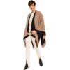 Women’s Shawl Wrap Poncho Ruana Cape Cardigan Sweater Open Front for Fall Winter(Border Design – Beige and Black)
