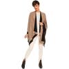 Women’s Shawl Wrap Poncho Ruana Cape Cardigan Sweater Open Front for Fall Winter(Border Design – Beige and Black)