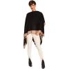 Women’s Shawl Wrap Poncho Ruana Cape Cardigan Sweater Open Front for Fall Winter(Border Design – Beige and Black)