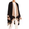 Women’s Shawl Wrap Poncho Ruana Cape Cardigan Sweater Open Front for Fall Winter(Border Design – Beige and Black)
