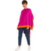 Women’s Shawl Wrap Poncho Ruana Cape Cardigan Sweater Open Front for Fall Winter(Border Design – Fuschia and Orange)