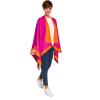 Women’s Shawl Wrap Poncho Ruana Cape Cardigan Sweater Open Front for Fall Winter(Border Design – Fuschia and Orange)