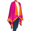 Women’s Shawl Wrap Poncho Ruana Cape Cardigan Sweater Open Front for Fall Winter(Border Design – Fuschia and Orange)