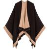 Women’s Shawl Wrap Poncho Ruana Cape Cardigan Sweater Open Front for Fall Winter(Border Design – Beige and Black)