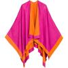 Women’s Shawl Wrap Poncho Ruana Cape Cardigan Sweater Open Front for Fall Winter(Border Design – Fuschia and Orange)