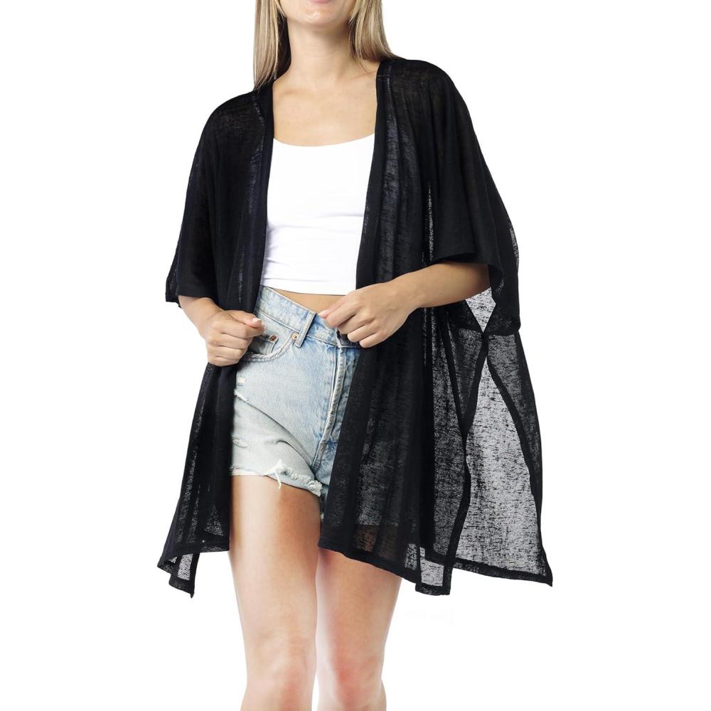 image:imageWomens Cardigan Beach Cover Up Swimsuit Kimono Pareo Sarong Beach Wear Dress for SummerMarbella Collection 1 Solid Black